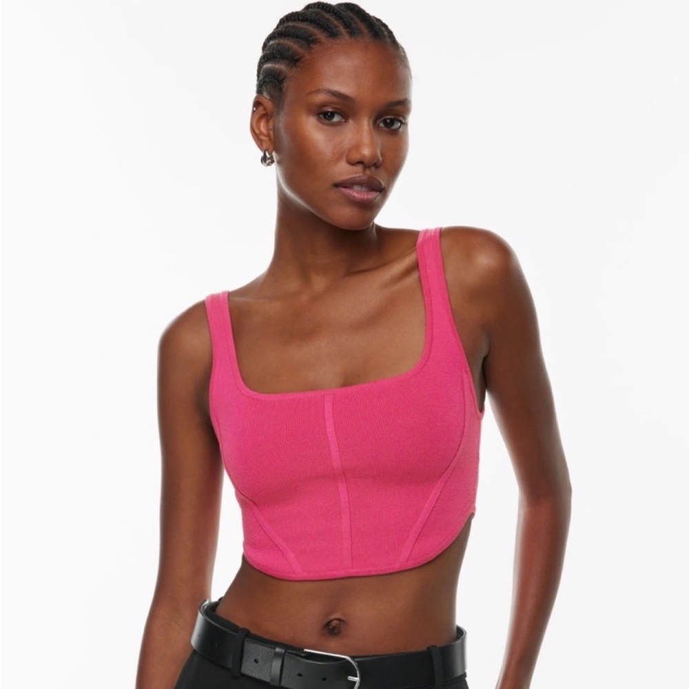 Babaton From Aritzia Sculpt Knit Fuchsia Crop Top
